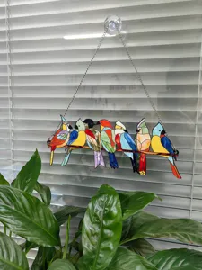 Colorful stained glass acrylic bird hanging ornament window decor for home decoration