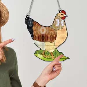 Chicken stained glass acrylic window hanging decoration detail view item ornament nice