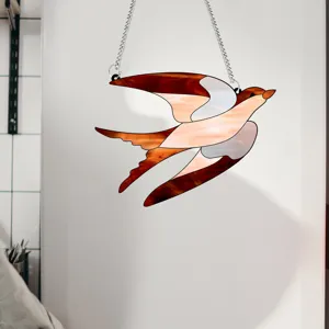 Stained acrylic swallow bird hanging ornament with metal chain for home decor detail view