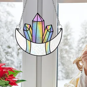 Stained glass crescent moon crystal suncatcher window hanging for home room decor ornament