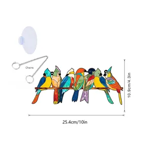 Stained glass style colorful birds hanging decoration acrylic panel with chain & suction