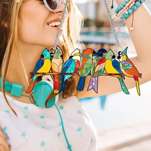 Colorful stained glass acrylic bird window hanging suncatcher for home indoor decor