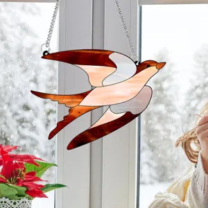 Stained glass bird window hanging suncatcher acrylic animal ornament for home decor window display
