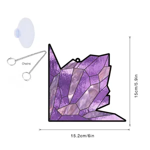 Purple crystal acrylic window hanging suncatcher with metal chain and suction cup for decor