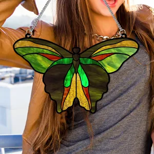 Stained glass style butterfly hanging ornament, beautiful acrylic decor for home and wall.