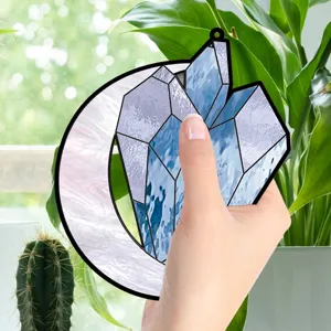 Stained glass moon and crystal suncatcher acrylic hanging window ornament for home decor