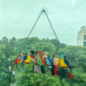 Stained glass style colorful birds hanging ornament acrylic window decor for home interior