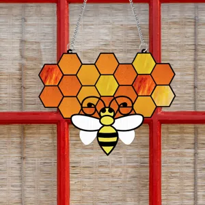 Honeycomb bee window hanging acrylic suncatcher cute animal home decor stained glass style