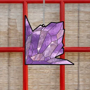 Purple crystal shape acrylic hanging decor detail, beautiful window ornament with silver chain.