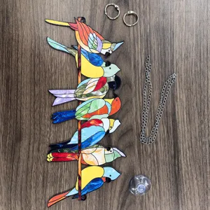 Stained acrylic bird hanging suncatcher ornament with chain and suction cup for home decor