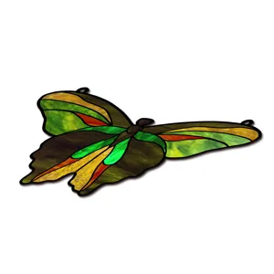 Stained glass style butterfly hanging pendant, colorful acrylic home decoration detail.