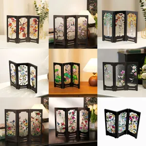 Mid-Century Modern Desktop Folding Screen Ornament Acrylic Embossed Floral Pattern Home Office Decor Tabletop Display