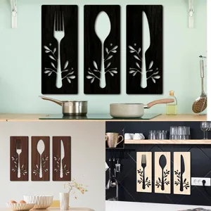 Décoration murale de cuisine en bois fourchette cuillère couteau panneaux suspendus