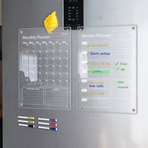 Clear acrylic magnetic refrigerator calendar weekly and monthly planner board set with markers