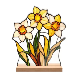 Stained glass style daffodil acrylic desktop ornament home decor gift display piece
