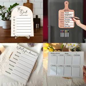 Tableau D'Affichage De Menu De Planificateur Hebdomadaire Magnétique En Bois Pour Réfrigérateur De Cuisine Bureau Avec Marqueurs Effaçables À Sec Et Aimants