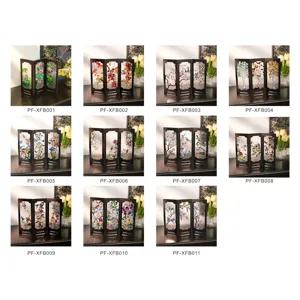 Mini glass screen tabletop ornament, vintage style decorative room divider with floral and bird art.