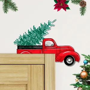 Christmas Wooden Door Corner Decoration Santa Claus Reindeer Truck Wall Sticker Holiday Home Party Decor Supplies