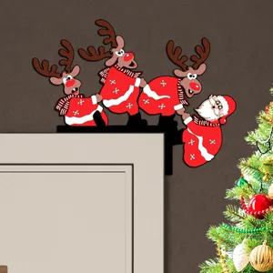 Wooden Christmas Door Corner Decoration Santa Reindeer and Elk Wall Corner Home Decor
