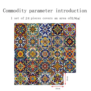 Moroccan style tile stickers detail, 24 pieces set covering 0.96 square meters, 20x20cm.