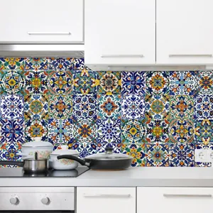 Moroccan style tile sticker kitchen wall decor waterproof self-adhesive home wallpaper