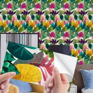 Carta da parati con foglie tropicali, adesivo murale e per piastrelle facile da usare.