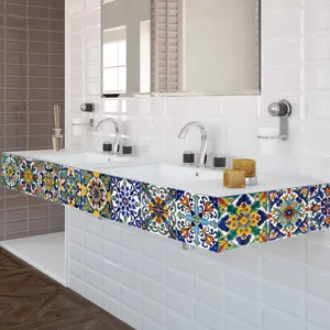 Moroccan style tile stickers detail view, decorative waterproof self-adhesive wall decals for home.