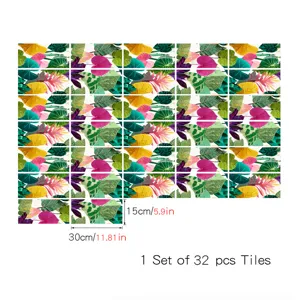 Vista dettagliata adesivi per piastrelle a foglia tropicale, decorazione murale.