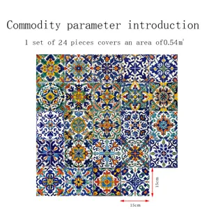 Moroccan style tile stickers wall decor 24pcs set 15x15cm waterproof self-adhesive decals