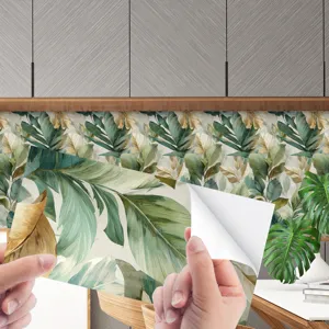 Carta da parati adesiva con foglie tropicali per cucina piastrelle impermeabile decorazione.