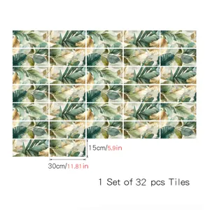 Adesivi per piastrelle botanici francesi 32 pz, 30x15cm decalcomanie da parete impermeabili.