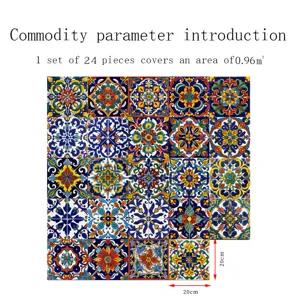 Moroccan style tile stickers wall decor 24pcs 20x20cm waterproof peel and stick backsplash