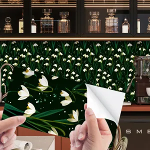 Adesivo per piastrelle verde scuro bucaneve stile francese, decorazione murale cucina.