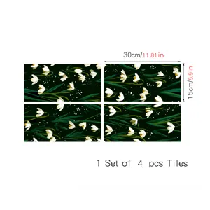 Adesivi per piastrelle floreali verde scuro stile vintage francese, set 4 pezzi.