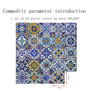 Moroccan style tile stickers 24 pieces self adhesive waterproof wall decor 10x10cm set