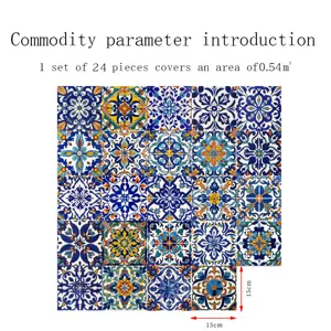 Moroccan style tile wall stickers 24pcs 15x15cm waterproof self-adhesive home decor