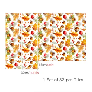 Dettaglio adesivo piastrelle autunno, motivo foglia d'acero e ghianda, set 32 pezzi decoro.