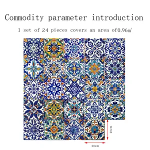 Moroccan style tile stickers detail view, decorative waterproof wall stickers set of 24 pieces.