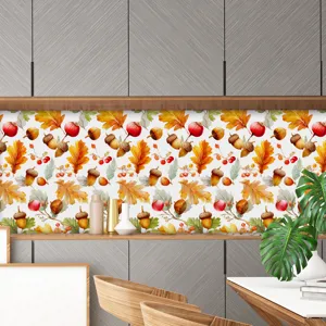 Dettaglio della scena adesiva da parete per cucina con un accogliente design autunnale.
