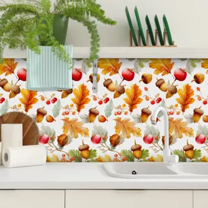Adesivo per piastrelle cucina foglie d'acero ghiande acquerello autunno impermeabile
