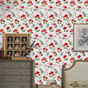 Adesivo murale autoadesivo fungo rosso stile francese per camera da letto e cucina decoro.