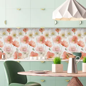 Dettaglio adesivo murale cucina con elegante motivo di fiori di papavero per decorazioni