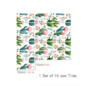Adesivi per piastrelle cactus set di 16 decalcomanie da parete impermeabili 15x30