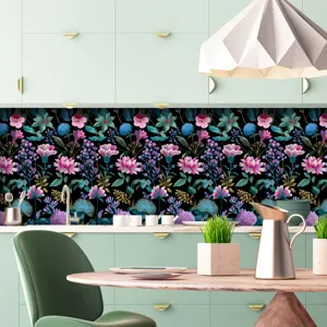Adesivo per piastrelle floreali francesi per decorazione murale cucina, impermeabile dettaglio.