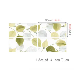 Adesivo per piastrelle a foglia verde set da 4 pezzi sticker murale cucina 30x15cm
