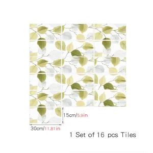 Adesivi per piastrelle da parete con foglie botaniche stile francese, set da 16 pezzi.