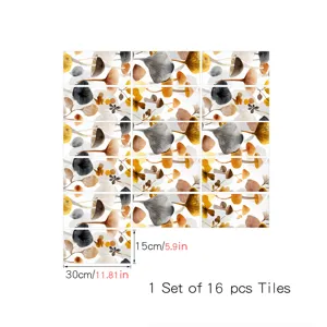 Adesivi per piastrelle fungo acquerello stile francese, set 16 pz, 15x30cm decorazione.