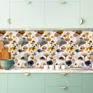 Adesivo per piastrelle stile francese cucina, dettaglio design botanico funghi acquerello