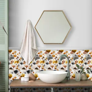 Adesivo murale con motivo di funghi stile francese per decorazione di cucina e bagno