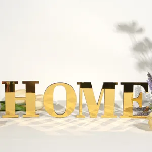 Gouden spiegel HOME acryl letter muursticker 3D huisdecoratie bord woonkamer muur